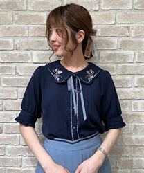 Tulip embroidery collar Blouse