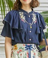 Mixed fruit embroidery Blouse(Navy-F)