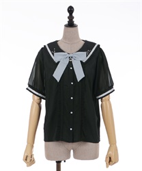 Constellation embroidery sailor collar Blouse(Black-F)