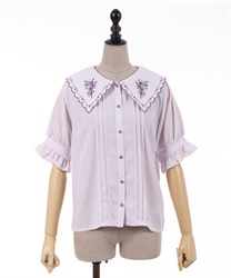 Bouquet embroidery Skallap collar Blouse(Pink-F)