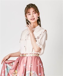 Square sailor collar embroidery Blouse(Pink-F)
