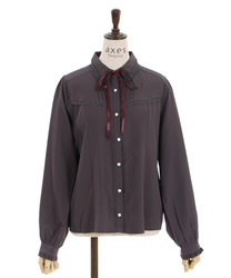 Blouse with collar(Brown-M)