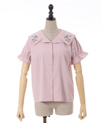Bouquet embroidery collar Blouse(Pink-F)
