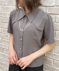 Blouse with pearl chain(Khaki-F)