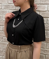Blouse with pearl chain(Black-F)