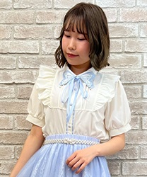Butterfly embroidery collar short sleeve Blouse(Ecru-F)