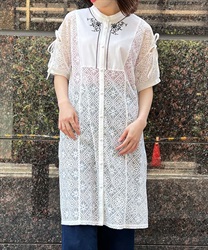 Line embroidery lace long shirt