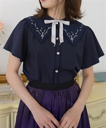 Ciel Etoile embroidery collar Blouse(Navy-F)