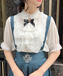 Blouse with cameo x javo brooch(White-F)