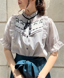 Blouse with brooch(Grey-F)