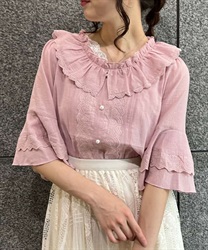 Flare sleeve cotton Blouse(Pink-F)