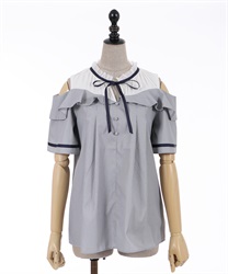 Raffle frills collar blouse(Navy-F)