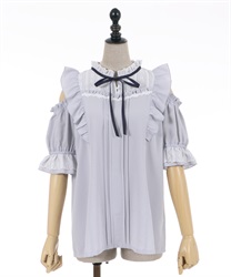 Lace use frill Blouse(Saxe blue-F)