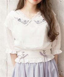 Marine embroidery off -shoulder Blouse