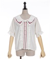 Cherry embroidery ribbon collar Blouse(Beige-F)