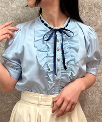 Frill design stand Blouse(Saxe blue-F)