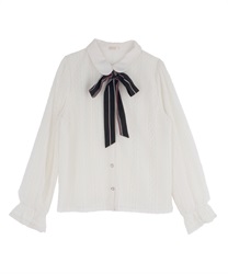 Stripe bow tie lace blouse(Ecru-Free)