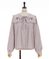 Pansy embroidery big collar blouse(Pink-F)