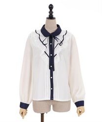 Bicolor frills blouse(Ecru-F)