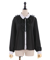 Bicolor frills blouse(Black-F)