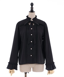 Classic bow tie frill blouse(Black-Free)