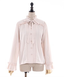 Classic bow tie frill blouse(Pink-Free)