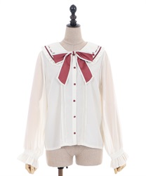 Strawberry embroidery blouse with ribbon(Beige-F)