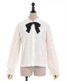 Lace stand collar with ribbon Blouse(Ecru-F)