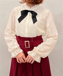 Lace stand collar with ribbon Blouse