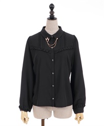 Blouse with chain brooch(Black-F)