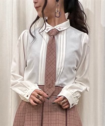 Blouse with check pattern tie(Ecru-F)