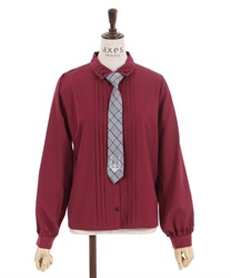 Blouse with check pattern tie(Wine-F)