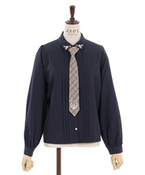 Blouse with check pattern tie(Navy-F)