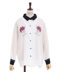 Cluster amaryllis embroidery shirt(White-F)