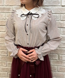 Lace collar striped Blouse