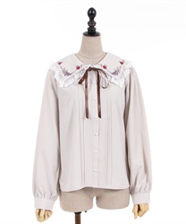 Lecort embroidery collar Blouse(Beige-F)