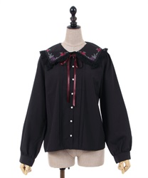 Lecort embroidery collar Blouse(Black-F)