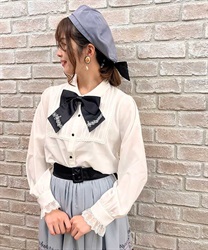 Blouse with music embroidery ribbon(Ecru-F)