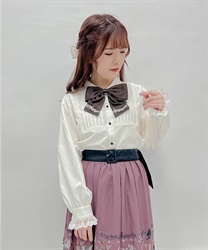 Blouse with music embroidery ribbon(Beige-F)