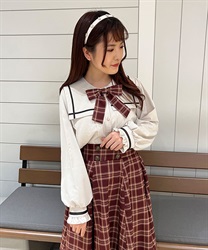 Sailor Blouse with check ribbon(Beige-F)