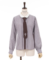 Shirt with cross embroidery tie(Brown-F)
