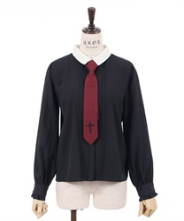 Shirt with cross embroidery tie(Black-F)