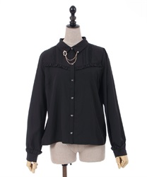 Long sleeve Blouse with chain brooch(Black-F)