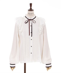 Frill Blouse with velor ribbon(White-M)