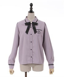 Emblem embroidery Blouse with ribbon(Lavender-F)