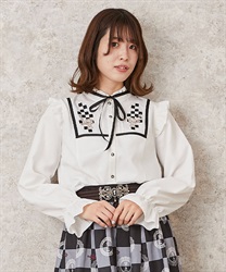Chess embroidery high neck Blouse