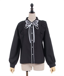 Butterfly embroidery collar Blouse(Black-F)