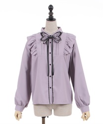 Butterfly embroidery collar Blouse(Lavender-F)