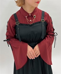 Flare sleeve Blouse with brooch(Wine-F)