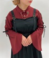 Flare sleeve Blouse with brooch(Wine-F)